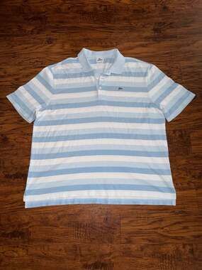 Lacoste Men's Striped Cotton Short Sleeve Polo Shirt Blue and White Size 8